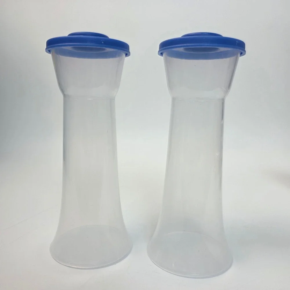 Hourglass Salt and Pepper Shakers Plastic Set Clear Blue Flip Top Seals NEW